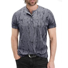Mens Short Sleeve Henley Shirt Casual Slim Shirts Button Tops Blouse