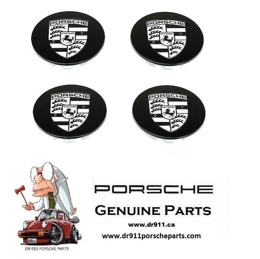 PORSCHE WHEEL CENTER CAPS BLACK WITH SILVER EMBLEM 77 MM  