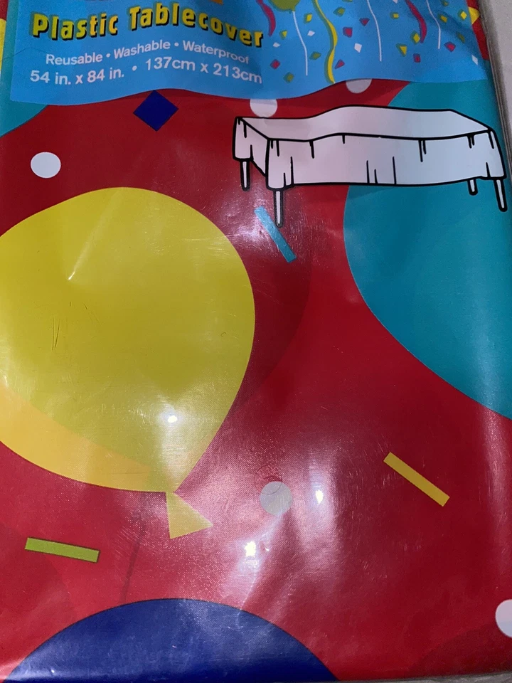 4 Party Plastic Tablecovers Multicolor Balloon Confetti Tablecloth 54" x 84" - Image 2 of 2