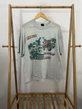 VTG Les Schwab Tires Tracks Lowrider Trucks Paper Thin Burnout Boxy T-Shirt XL