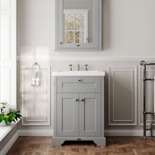 Hudson Reed Old London 600mm Storm Grey Vanity Unit & 3 Tap Hole Fireclay Basin