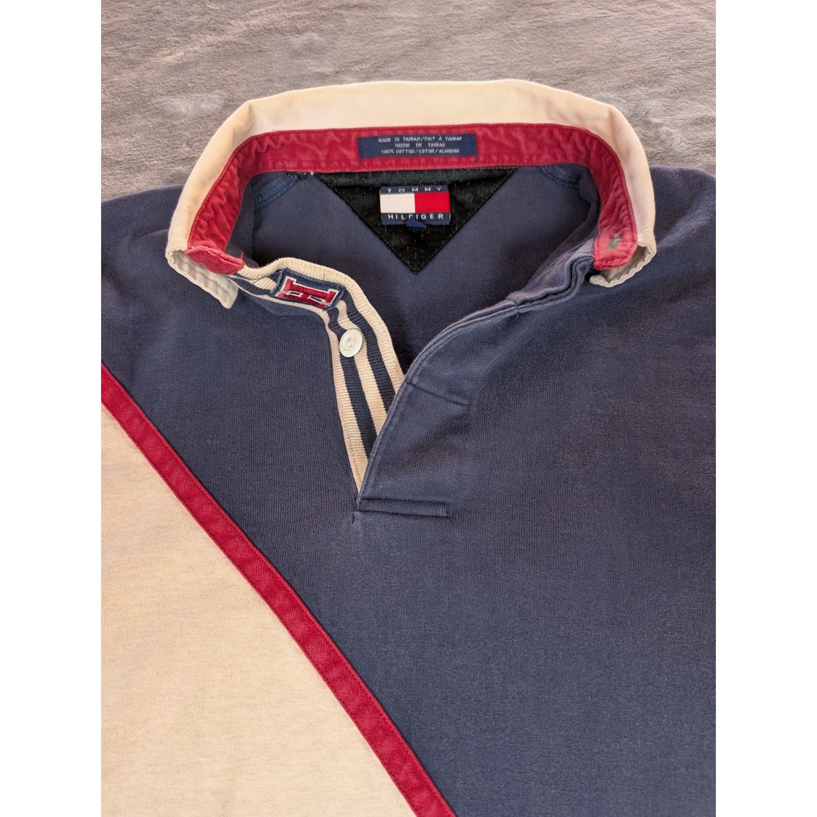 Vintage Tommy Hilfiger Athletics Rugby Shirt Mens Medium Navy Off-White 088 - second product detail image