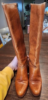Vintage Thom McAn Leather Campus Riding Boots Stack Block Heel Women s Size 8.5B