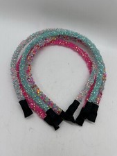 Girls Sparkle Sequin Beaded Headbands Lot of 4 Pink  Blue Party Dress Up