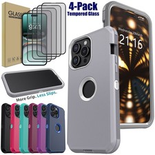 For iPhone 15 Pro Max/15 Plus/Pro/15 Case Heavy Duty Rugged Cover Tempered Glass