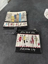 2 Brighton Makeup ClutchesZipper Charm New York Chic Fashion City Coated Canvas