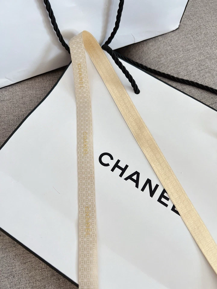 Authentic Chanel Holiday Woven Ribbon With Gold Glitter And White Logo - Image 4 of 4
