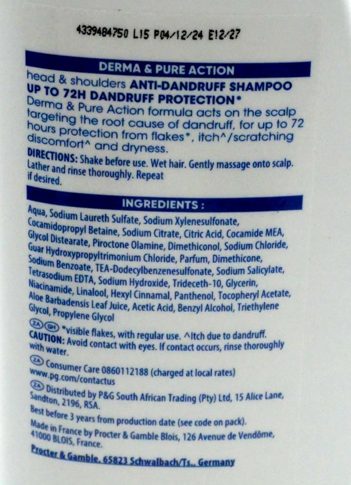 Champú anticaspa cuero cabelludo sensible Head & Shoulders paquete de 3 - 400 ml cada uno - nuevo Foto 2 de 4