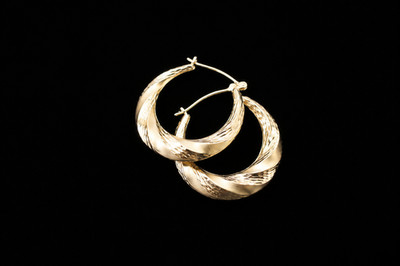 Stamped Textured Twisted Hoop Earrings 14k Yellow Gold