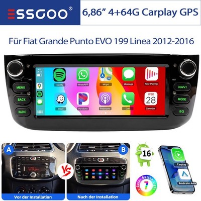 Android 16 Autoradio Carplay Für Fiat Grande Punto EVO 199 Linea 2012-2017 Navi