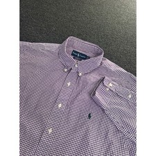 Polo Ralph Lauren Button Down Shirt Gingham Check Purple Mens 17.5 34/35 Classic