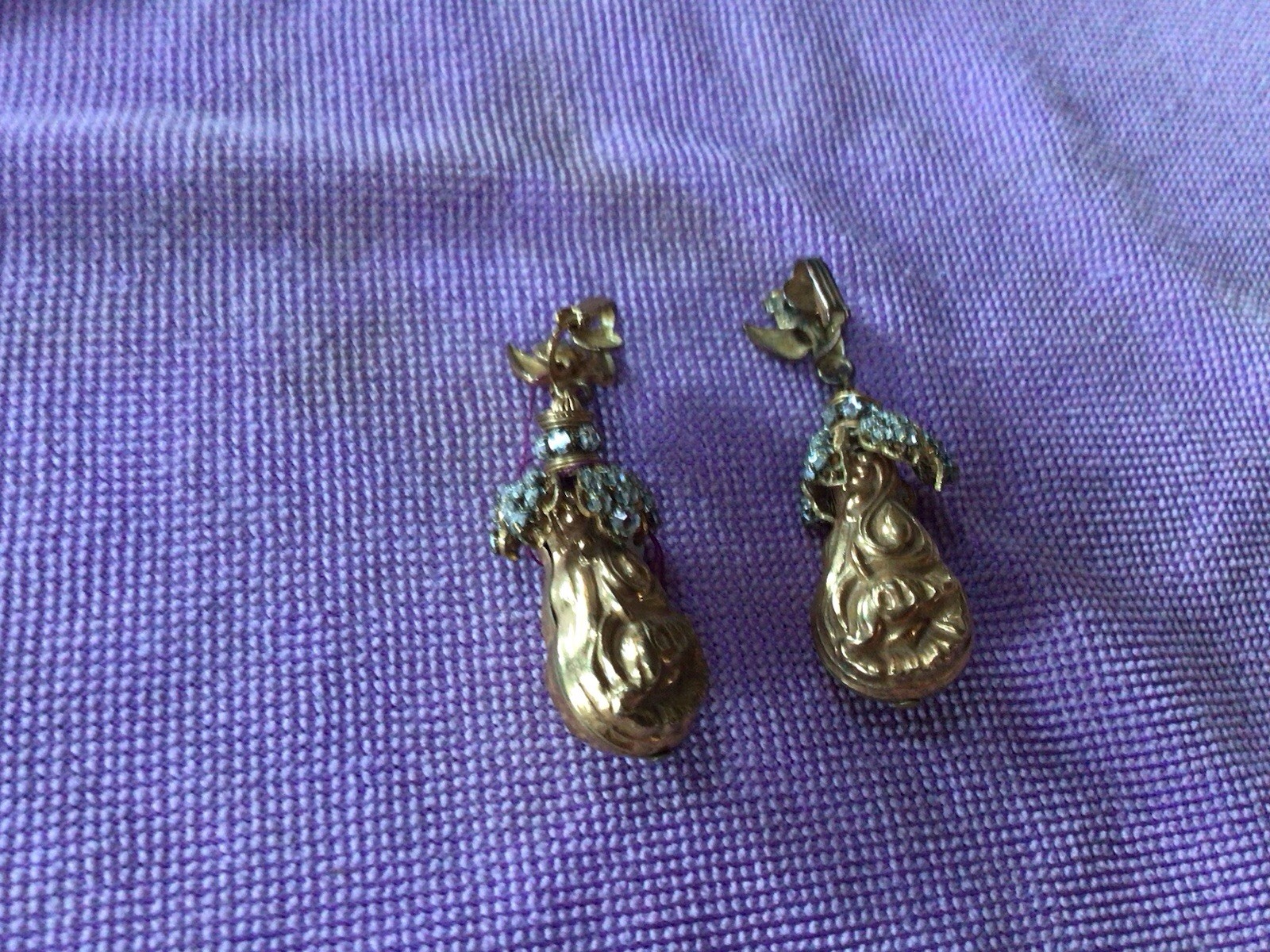 Signed Miriam Haskell Gold Toned And Rhinestone Clip-on Designer ...