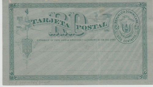 Dominikanische Republik-1899 ungebraucht 2 Cent auf grüner Ganzsache Postkartenhülle