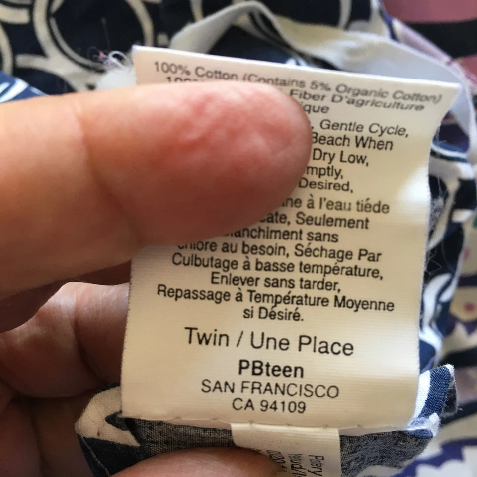 Pottery Barn PB Teen Twin Duvet Cover Reversible Purple Blue Buttons Medallion - Image 3 of 4