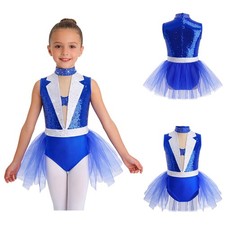 M&auml;dchen Paillette Konzert Tutu-Body Mesh-Patchwork Tanzkleid &Auml;rmellos Leistung