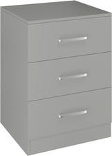 3 Drawer Bedside Table Nightstand Dakota Light Grey Bedroom Furniture Storage
