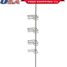 Adjustable Shower Pole Caddy 4 Shelves Rust Resistant Space Saving Storage New