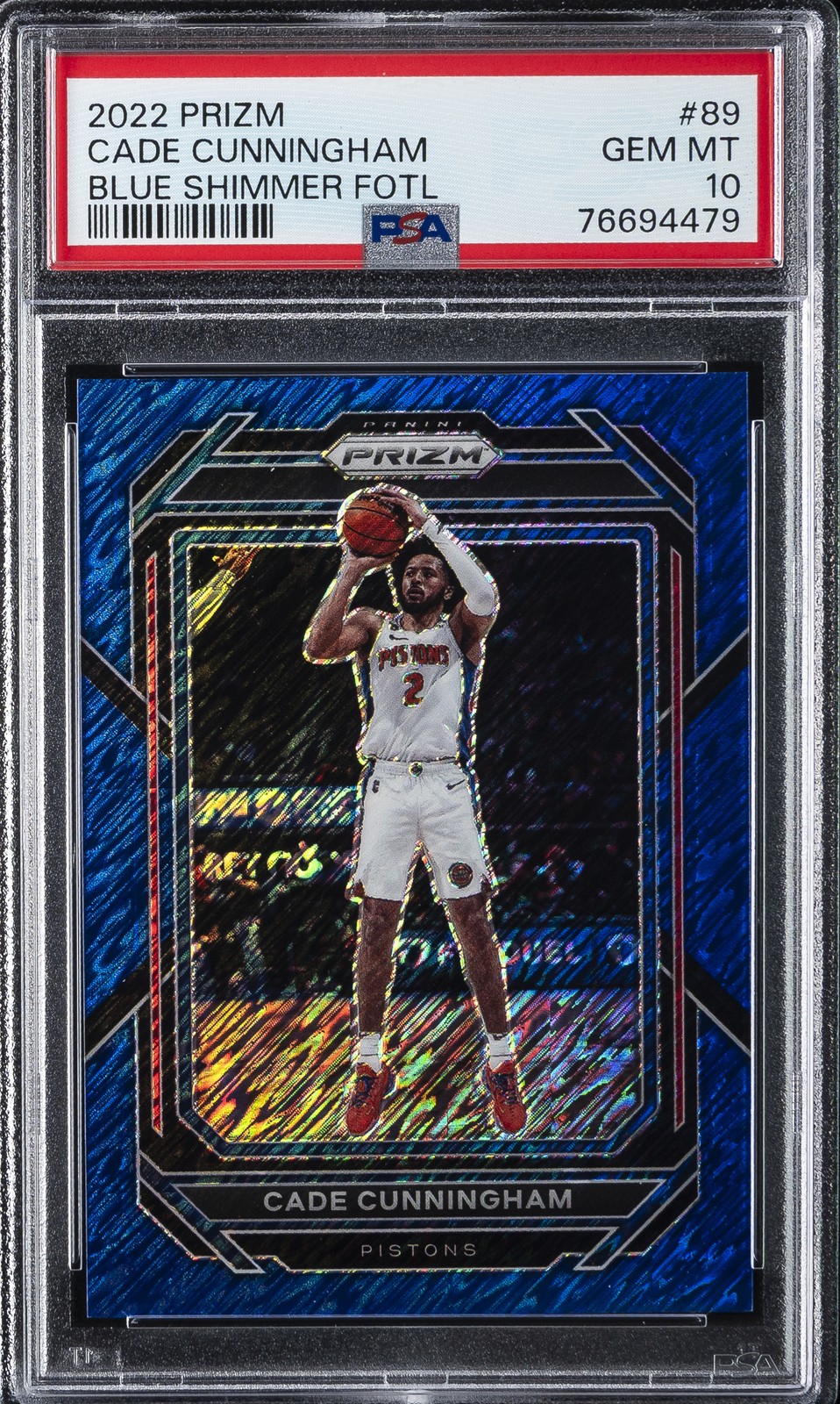 2022 PANINI PRIZM BLUE SHIMMER FOTL #89 CADE CUNNINGHAM 3/35 PSA 10