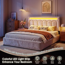 EnHomee Upholstered Bed Frame with 4 Storage Drawers Queen Size Bed Frame with L