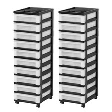IRIS USA 2 Pack 10-Drawer Plastic Storage Cart with Wheels for Offices, Black