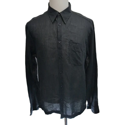 Chemise Kenzo Homme XL Noire Unie 100% Lin Logo Excellent État - Photo 1/4
