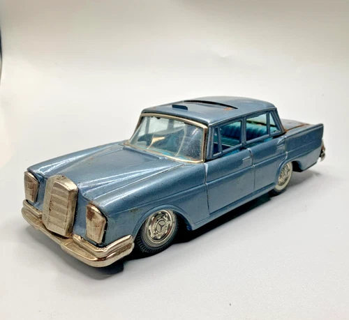 Vintage Bandai Mercedes Benz 220 Tin Friction Car 8" Blue Toy carJapan