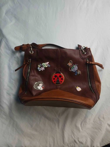 MICHAEL Michael Kors Shoulder Bag Brown Leather Lady Bug Patches Purse Casual
