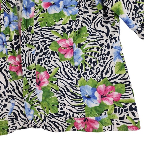 Cárdigan hawaiano vintage para mujer PL grande pequeño 100 % lino estampado de cebra hibisco - Imagen 9 de 16