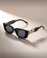 Black Square Women's Sunglasses Gold Designer Accent Plastic Frame Tinted Lens