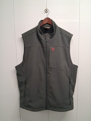 Ariat Logo 2.0 Softshell Vest Mens 2XL Gray Wind Water Resistant American Flag