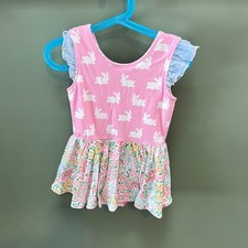 Cheeky Plum Clothing Girls 5T Pink Bunny Floral Ruffle Sleeve Dress