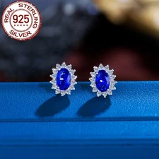 Top 925 Sterling Silver Blue Tanzanite Oval Shaped Stud Earring for Women Brides