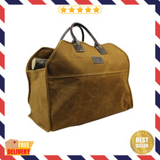 Heavy Duty Wax Canvas Log Carrier Tote, Large Fire Wood Bag, Durable, Chrome Red