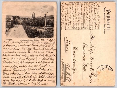 Stuttgart Schlossplatz Monument Street View Postcard