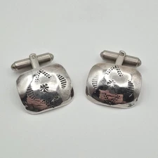 Vintage 925 Sterling Silver Native American Concho Stamped Bullet Back Cufflinks