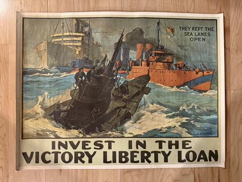 LA Shafer They Kept the Sea Lanes Open Liberty Loan War 1964 Repro Poster 21x16