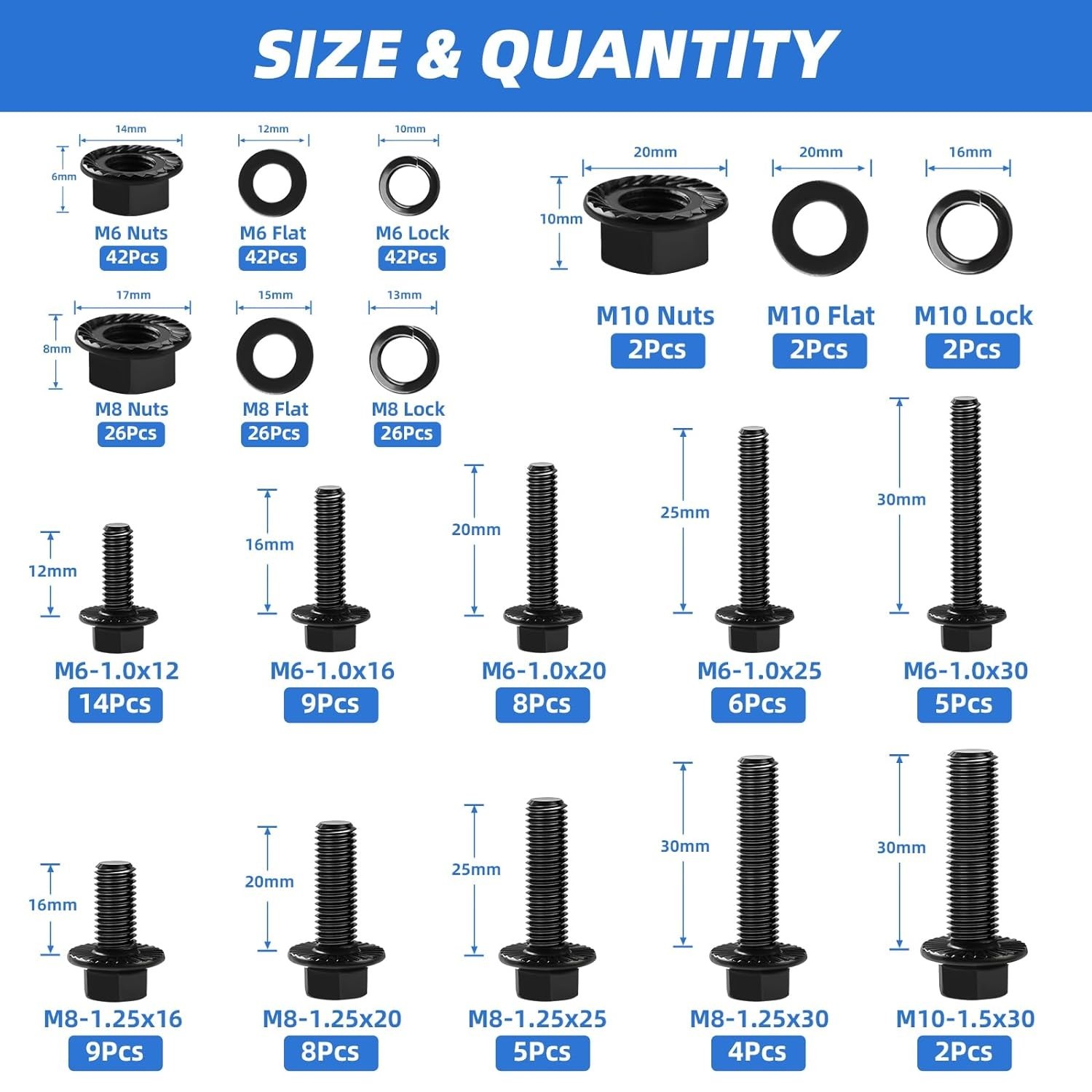 Comprehensive 280Pcs Flange Bolt Set M6-M10 - 10.9 Grade Alloy Steel Storage Kit