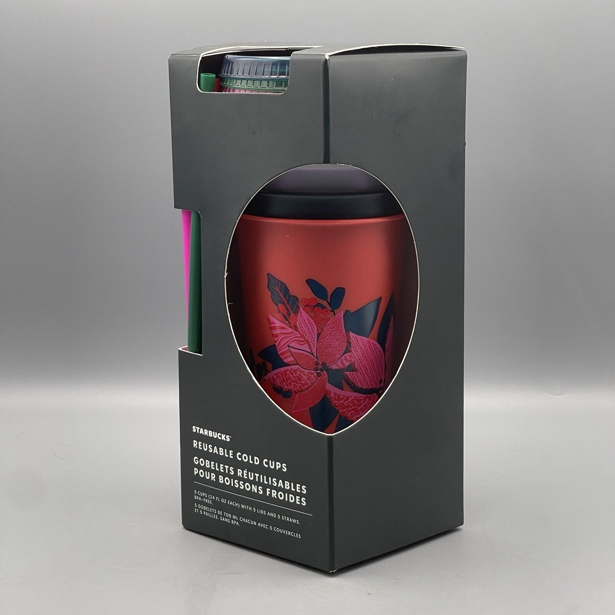 Starbucks 2021 Holiday Reusable Cold Cup Set 5 Pack 24oz with