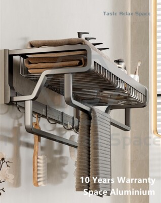 Bathroom Towel Rack Rail Shelf Wall Mounted Hook Corner Paper