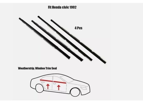 Honda Civic Sedan 92-95 Chrome Outer Door Belt 4pc Weatherstrip Window Seal - Picture 2 of 3