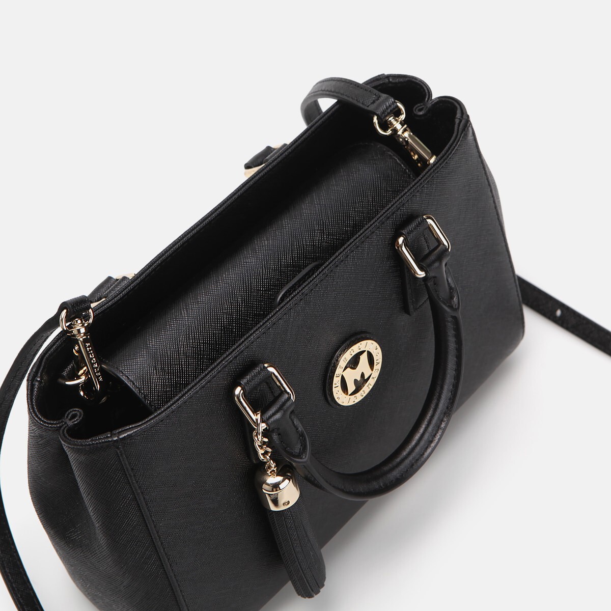 METROCITY Women's Shoulder and Tote Bag M163MF0406Z Black Leather