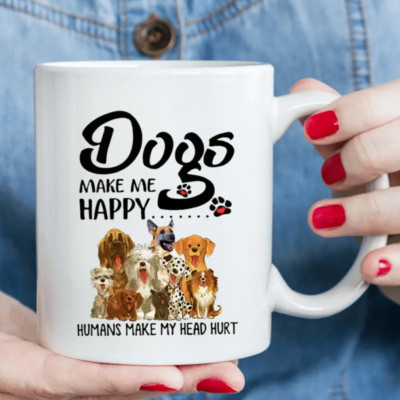 11oz Large Ceramic Mug with Funny Dog Illustration, Multipurpose, Holiday Gifts