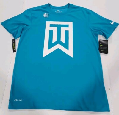 Nike Tiger Woods Logo Dri-Fit T-Shirt Aqua Blue Men's Sz Medium