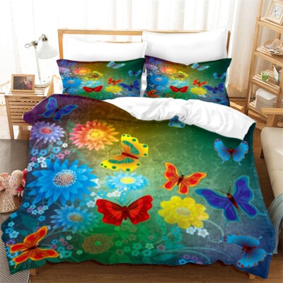 3D Colorful Butterfly Floral Quilt Cover Set Bedding Sets Pillowcases