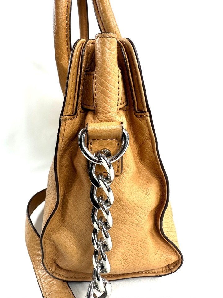 Michael Kors Tan Snakeskin Embossed Leather Shoulder Bag Brass Lock