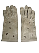 Vintage Women's Cream Floral Embroidered Leather Short Driving Church Gloves