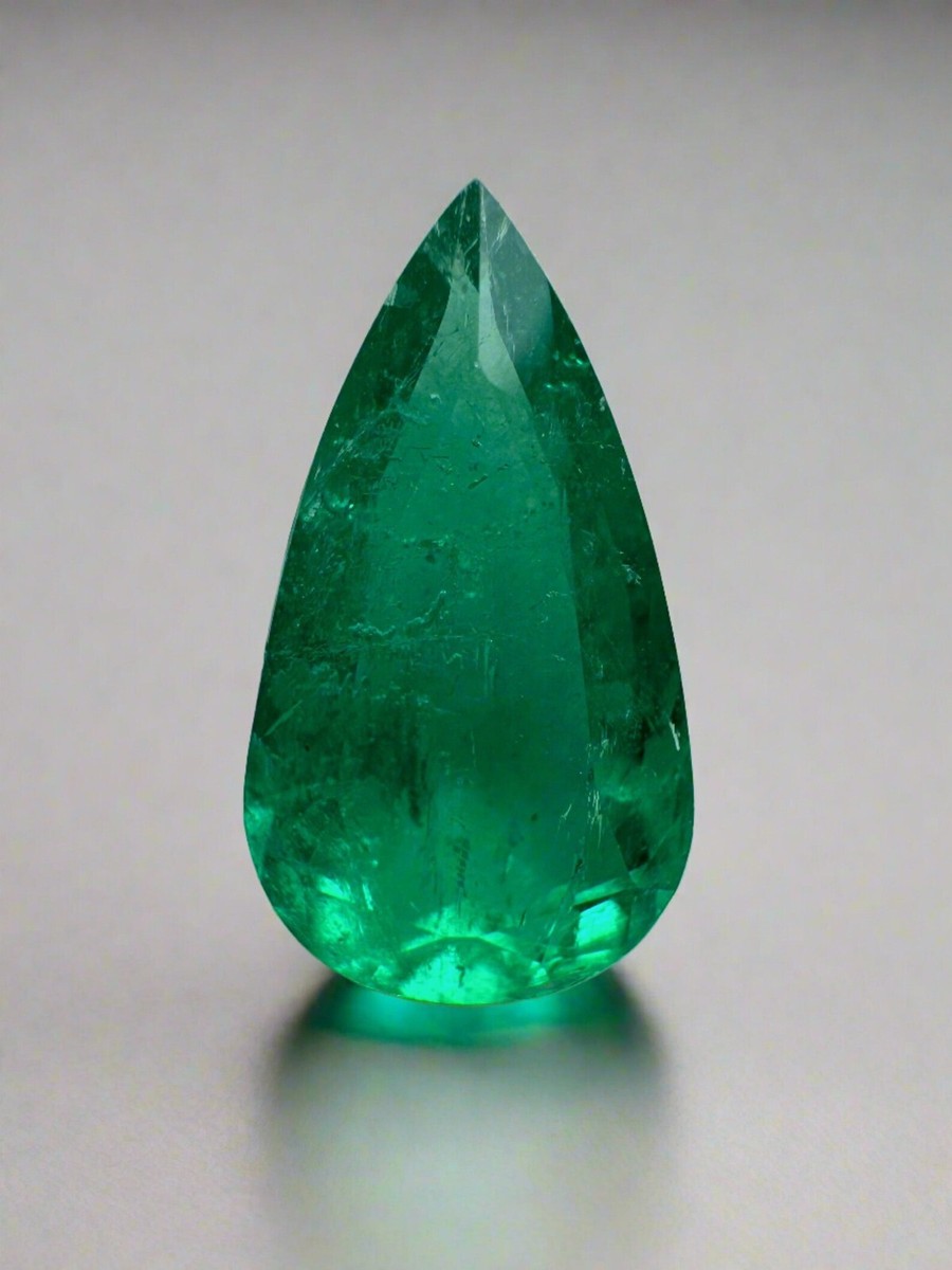 Carat Vivid Bluish Green Natural Loose Colombian Emerald-Pear