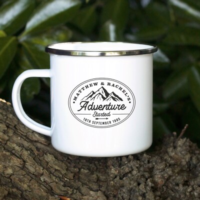 Personalisierte Adventure Started Tasse Blechbecher Emaille Kaffeetasse Geschenk für Paare