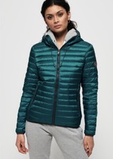 Superdry Core Down Padded Jacket Short Uk 8 Teal Blue Green Peacock Turquoise