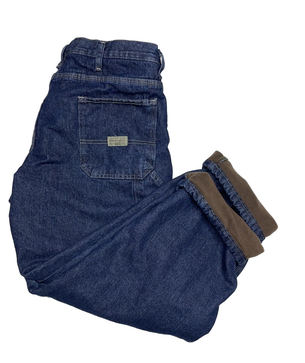 WRANGLER Men's Carpenter Brown Fleece Lined Dark Denim 94GRWSD Jean Size  36x30